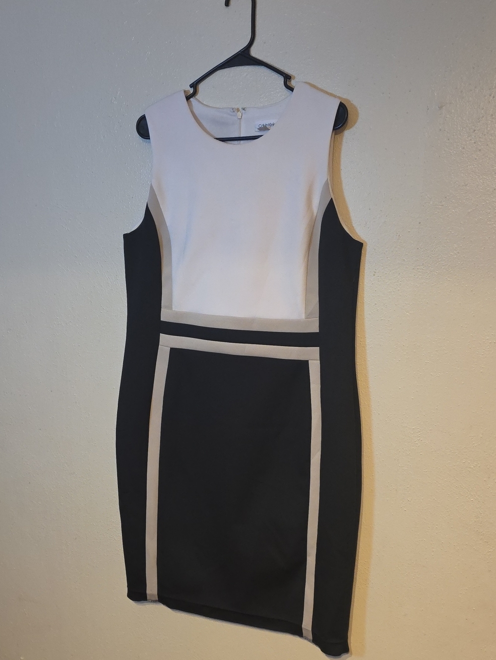 Calvin Klein White, Black & Tan Colorblock Midi Sheath Dress Sz 16W